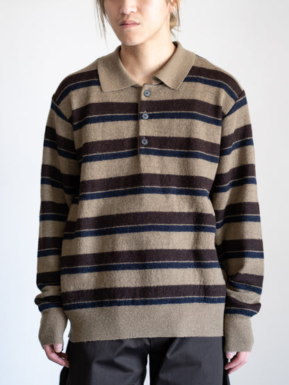 W/AL/NY KNIT STRIPE POLO LS