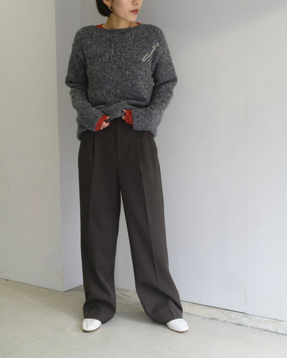 LOW-GAUGE HOMESPUN TWEED KNIT BOAT-NECK P/O