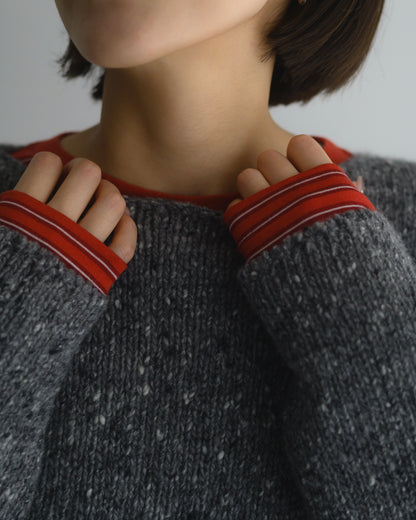 LOW-GAUGE HOMESPUN TWEED KNIT BOAT-NECK P/O