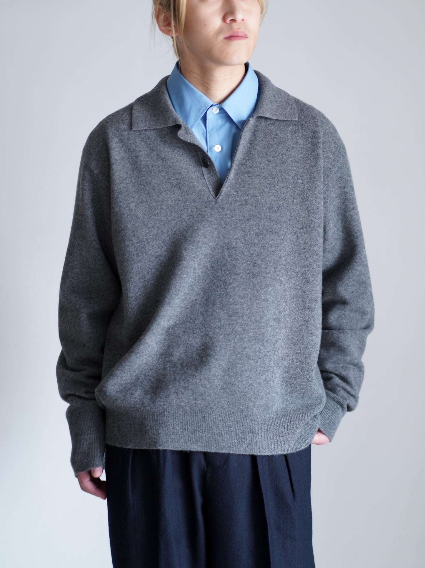 EXTRA FINE WOOL KNIT POLO LS