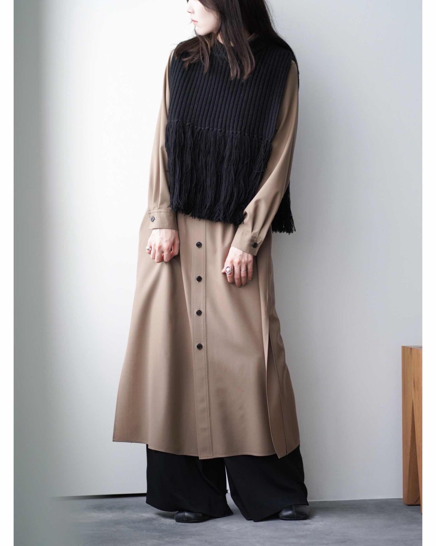 WOOL RIBBED SWEATER TOP WITH FRINGE