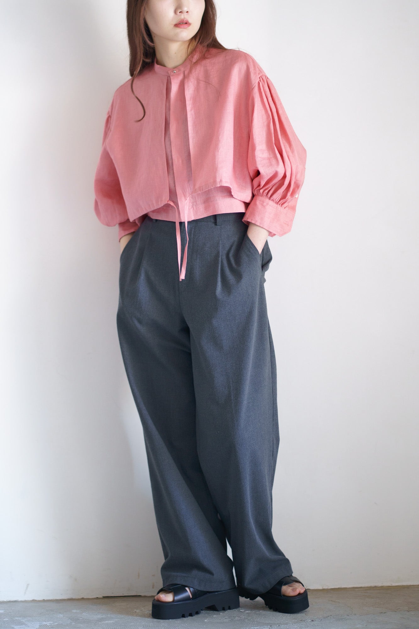 LINEN BALLOON SLEEVE BLOUSE