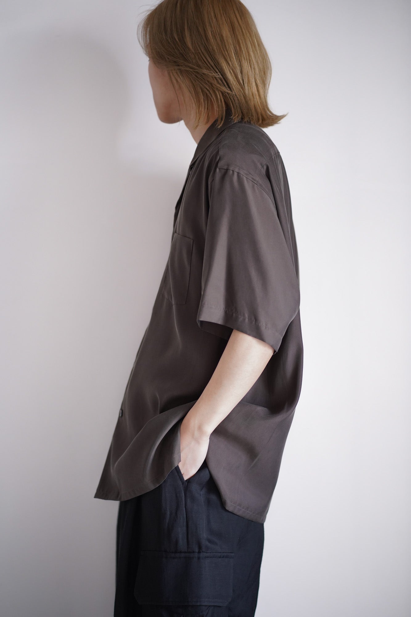 CUPRO TWILL OVERSIZED OPEN COLLAR SS SHIRT
