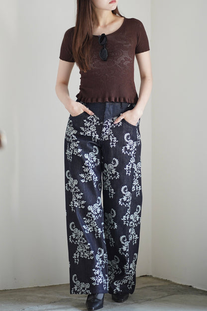 LACE-JACQUARD DENIM STRAIGHT JEANS
