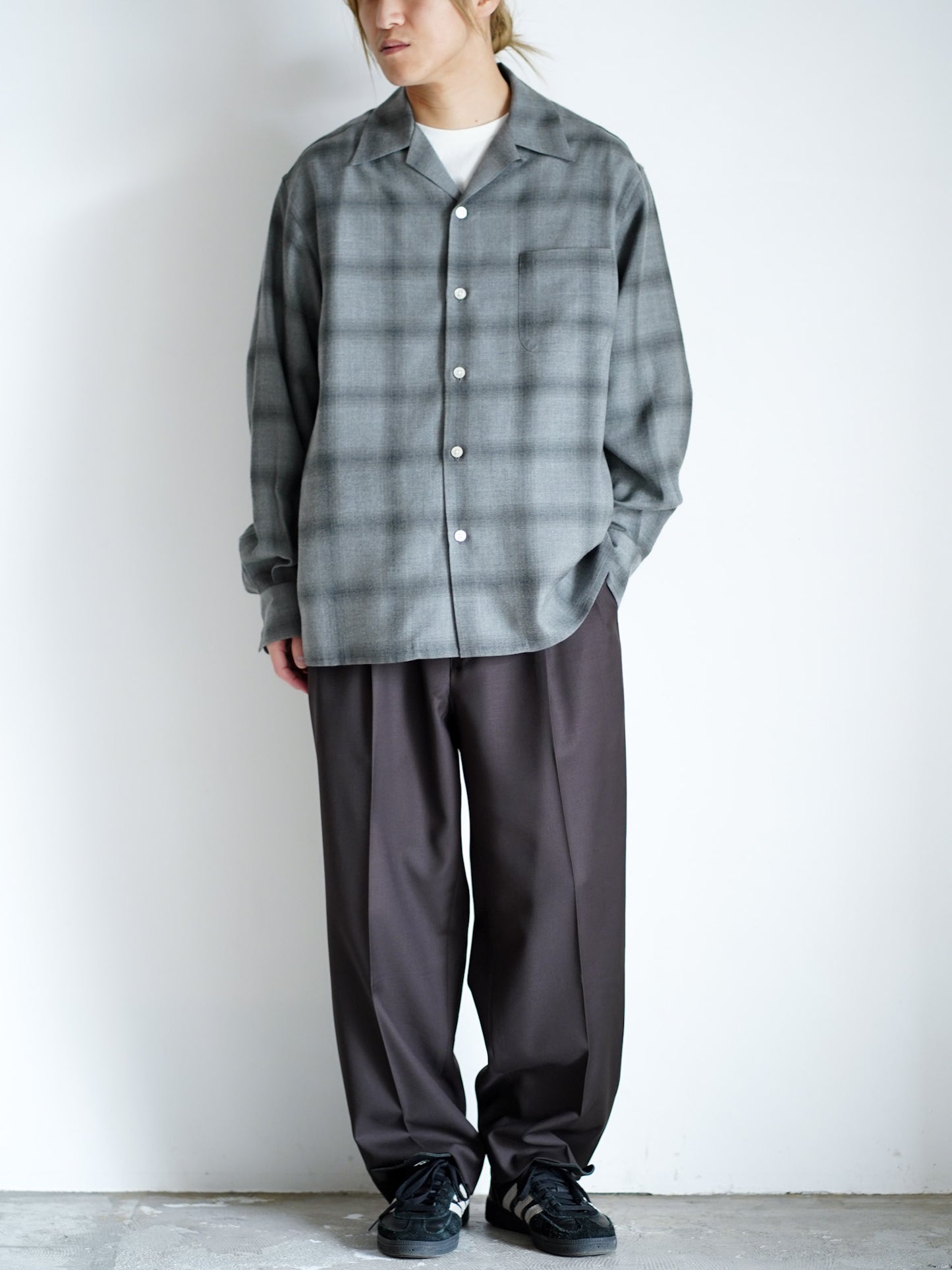 OMBRE CHECK OPEN COLLAR SHIRT L/S