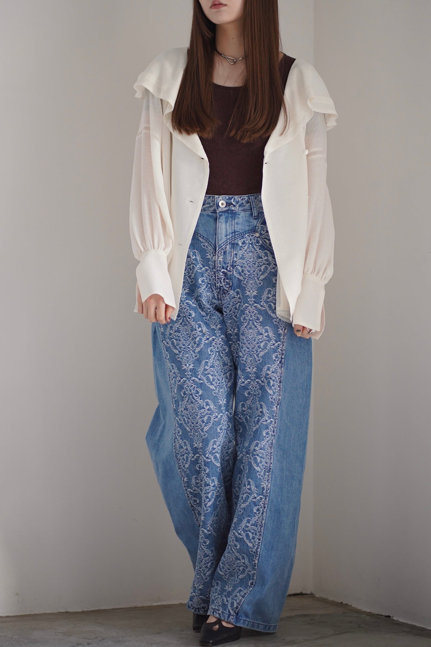 LACE JACQUARD SAILOR COLLAR BLOUSE