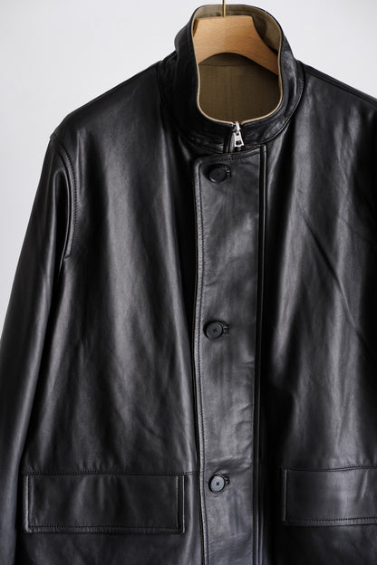 REVERSIBLE WOOL TWISTED TWILL / SHEEP LEATHER HALF COAT