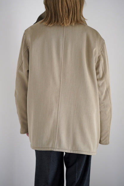 REVERSIBLE WOOL TWISTED TWILL / SHEEP LEATHER HALF COAT