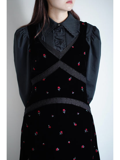 ROSE EMBROIDERED VELVET DRESS