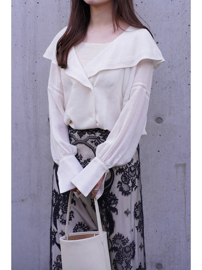 LACE JACQUARD SAILOR COLLAR BLOUSE
