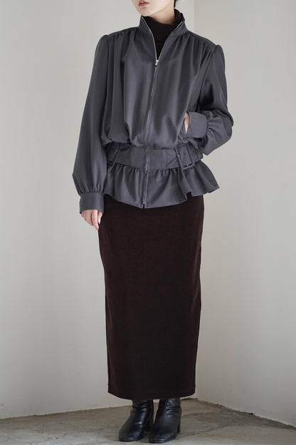 FINE WOOL SUITING GATHERED BELTED BLOUSON