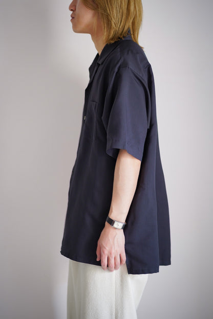 SILK CUPRO TWILL OPEN COLLAR S/S SHIRT
