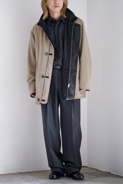 REVERSIBLE WOOL TWISTED TWILL / SHEEP LEATHER HALF COAT