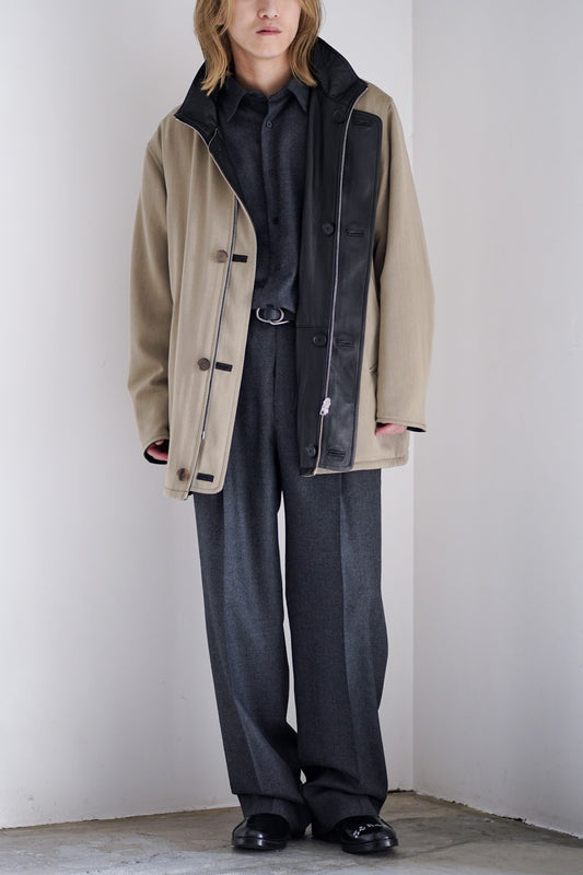 REVERSIBLE WOOL TWISTED TWILL / SHEEP LEATHER HALF COAT