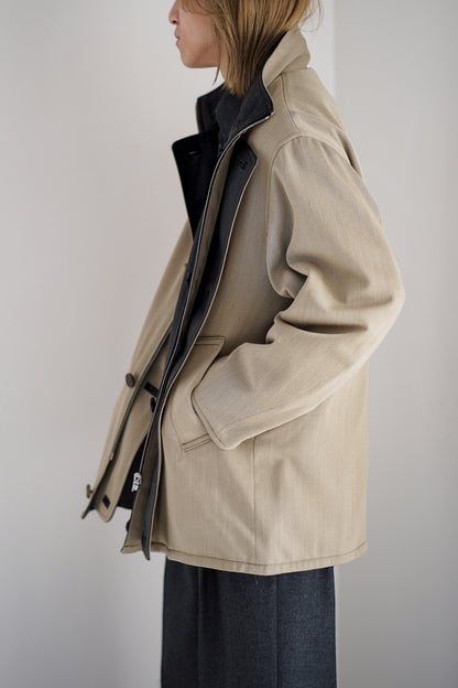 REVERSIBLE WOOL TWISTED TWILL / SHEEP LEATHER HALF COAT