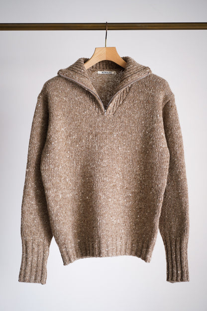LOW-GAUGE HOMESPUN TWEED KNIT ZIP TURTLE