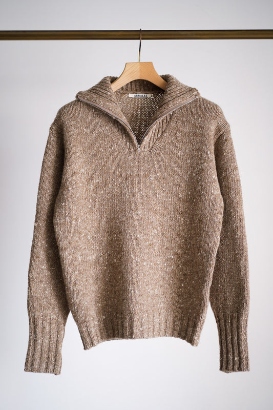 LOW-GAUGE HOMESPUN TWEED KNIT ZIP TURTLE