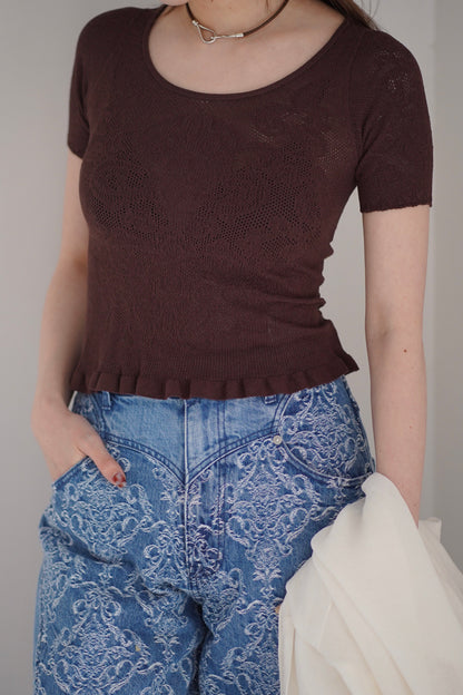 DAMASK LACE SCOOP-NECK TOP