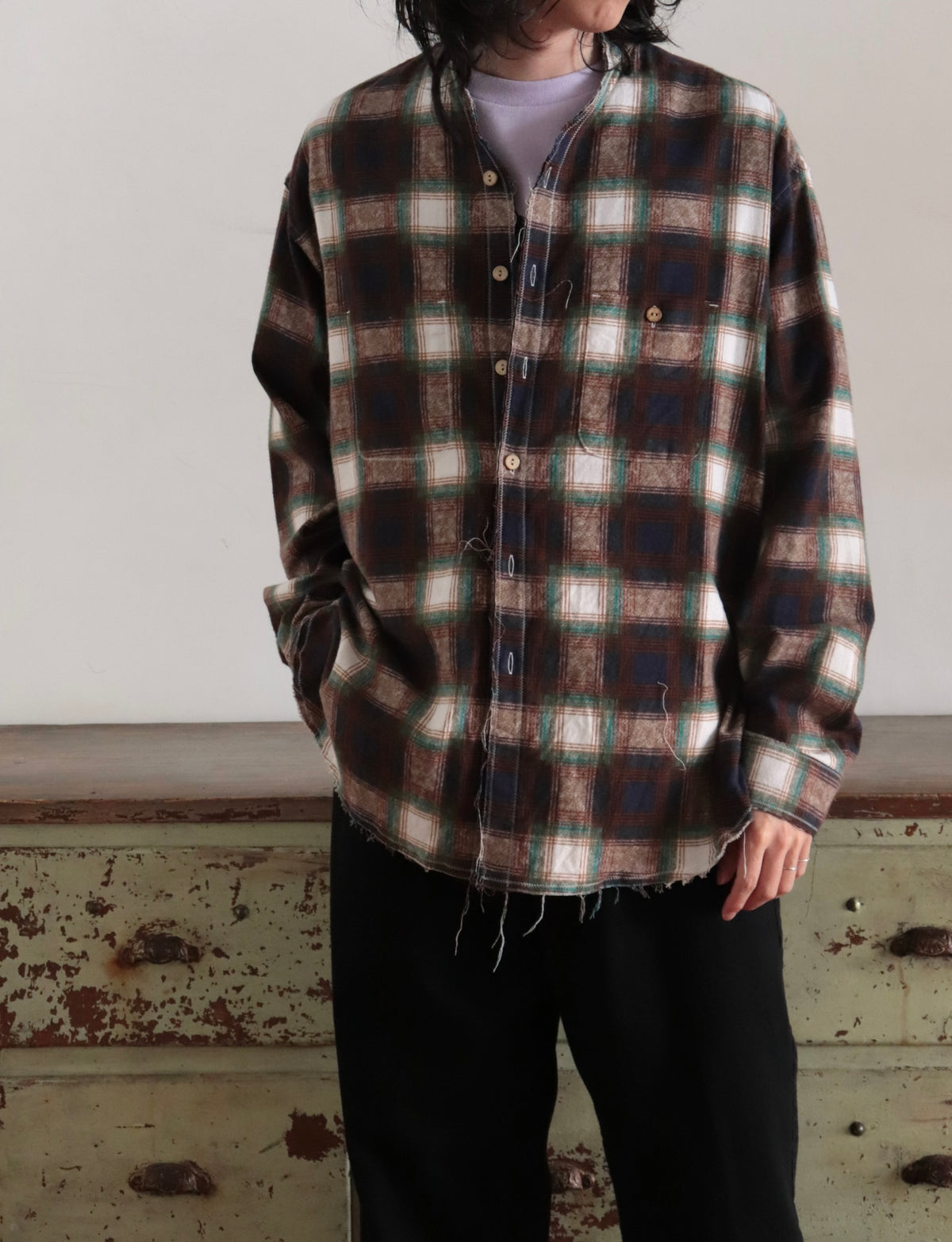 cut off collar work shirt