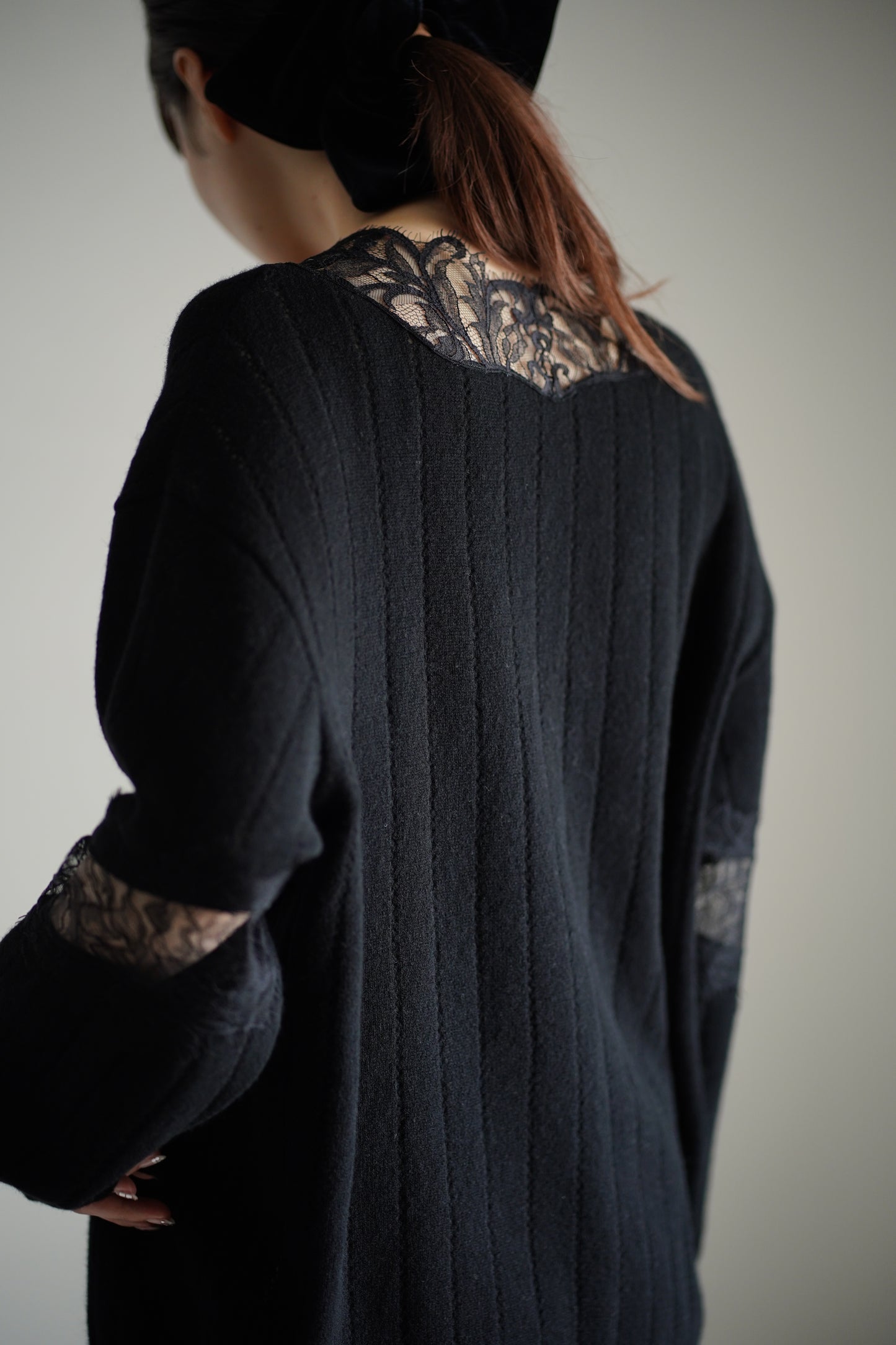 OVERSIZED HAIRY LACE PANELED KNIT CARDIGAN