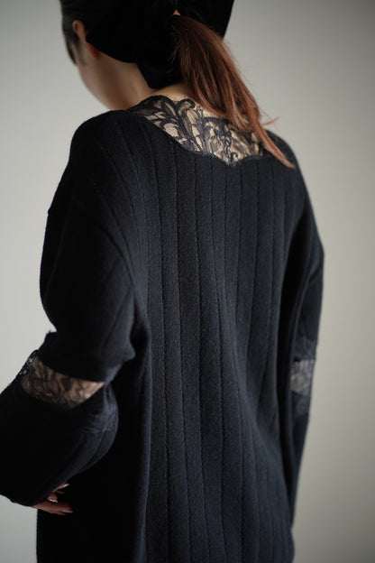 OVERSIZED HAIRY LACE PANELED KNIT CARDIGAN