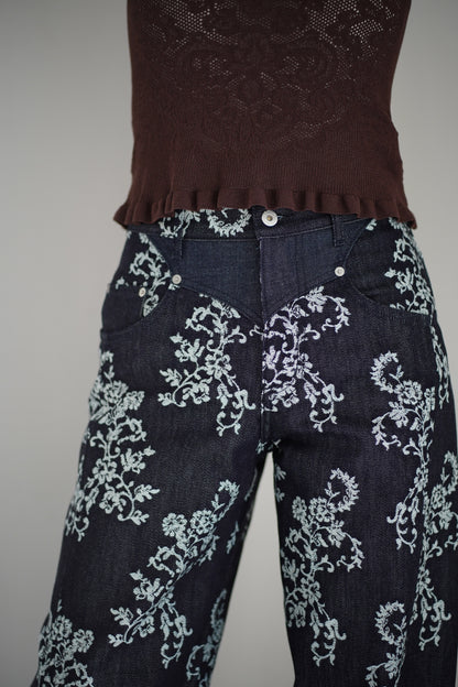 LACE-JACQUARD DENIM STRAIGHT JEANS