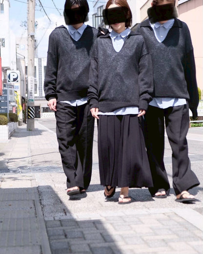 CRAPE DOUBLE PLEATED WIDE TROUSERS