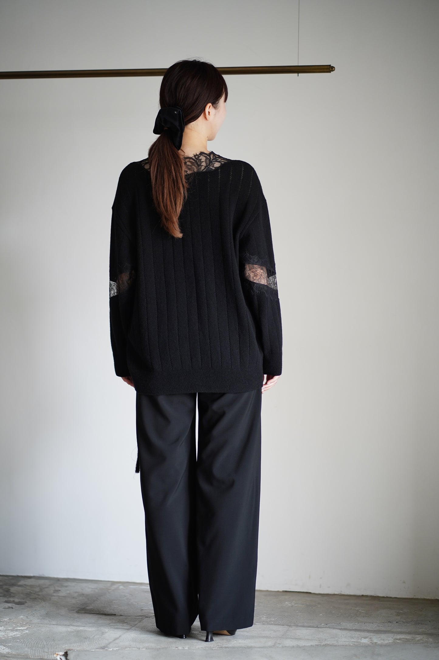 OVERSIZED HAIRY LACE PANELED KNIT CARDIGAN
