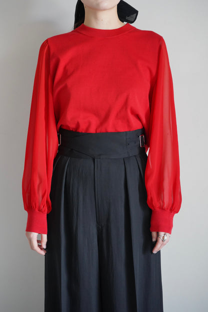 SHEER SLEEVES CREW NECK CROPPED KNIT