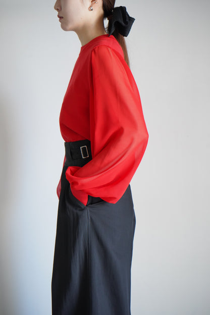 SHEER SLEEVES CREW NECK CROPPED KNIT