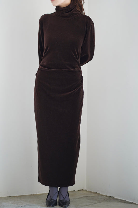 WOOL VELOUR DRAPED FIT DRESS