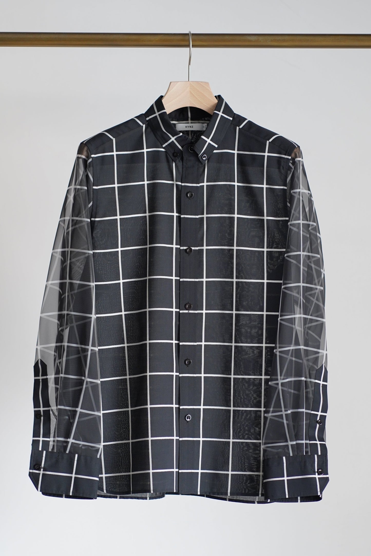SHEER SLEEVE WINDOWPANE BLOUSE