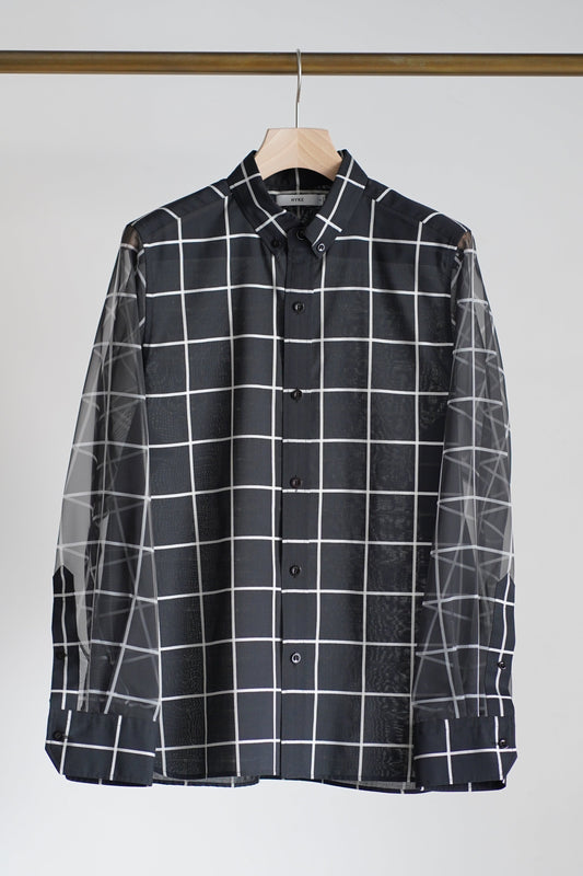 SHEER SLEEVE WINDOWPANE BLOUSE