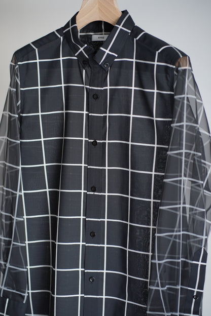 SHEER SLEEVE WINDOWPANE BLOUSE