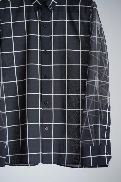 SHEER SLEEVE WINDOWPANE BLOUSE
