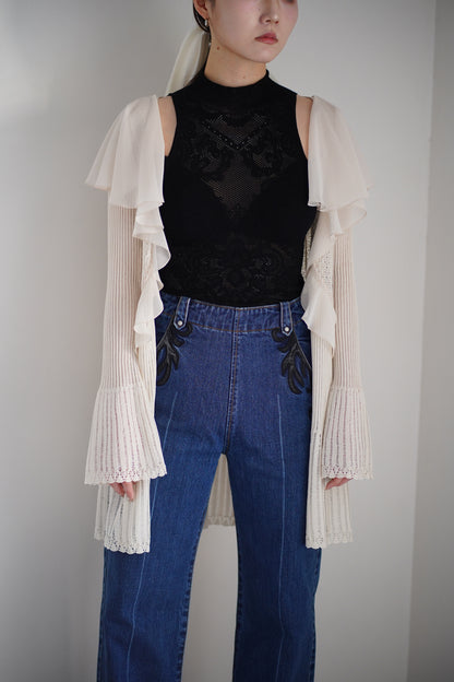 DAMASK LACE KNIT TURTLENECK BODYSUIT