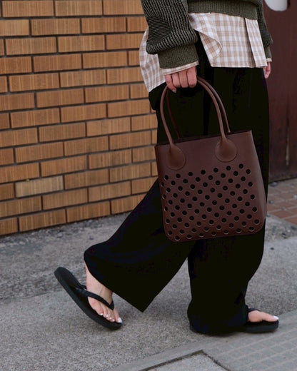 CALF LEATHER POLKA DOTS SQUARED HANDBAG
