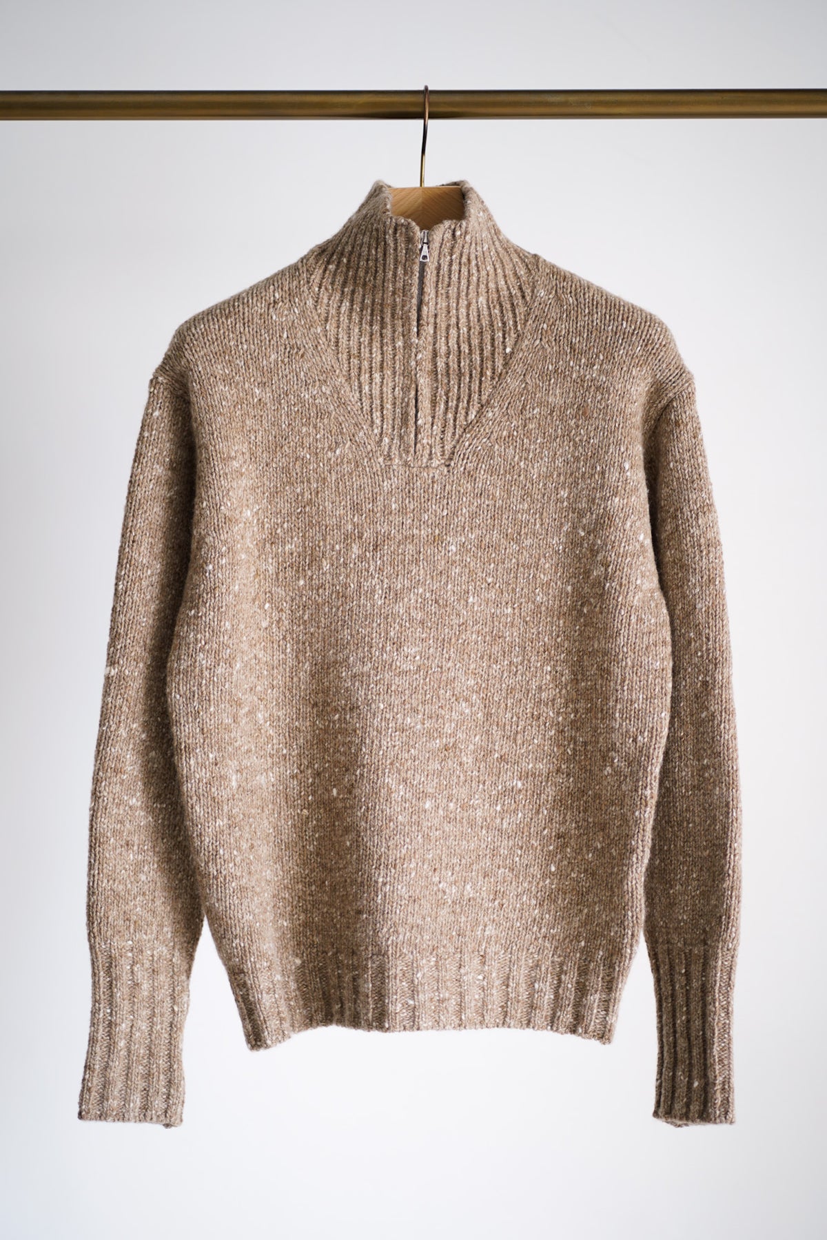 LOW-GAUGE HOMESPUN TWEED KNIT ZIP TURTLE