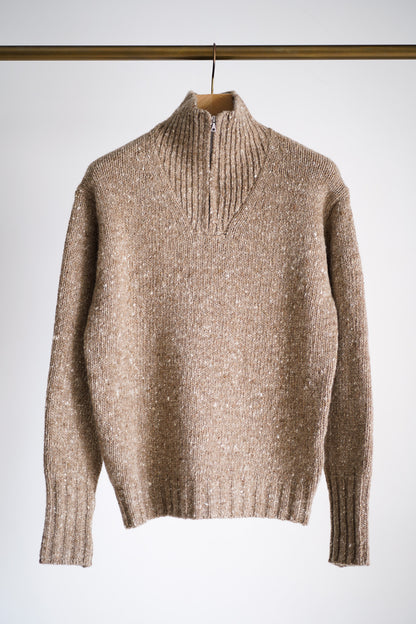 LOW-GAUGE HOMESPUN TWEED KNIT ZIP TURTLE