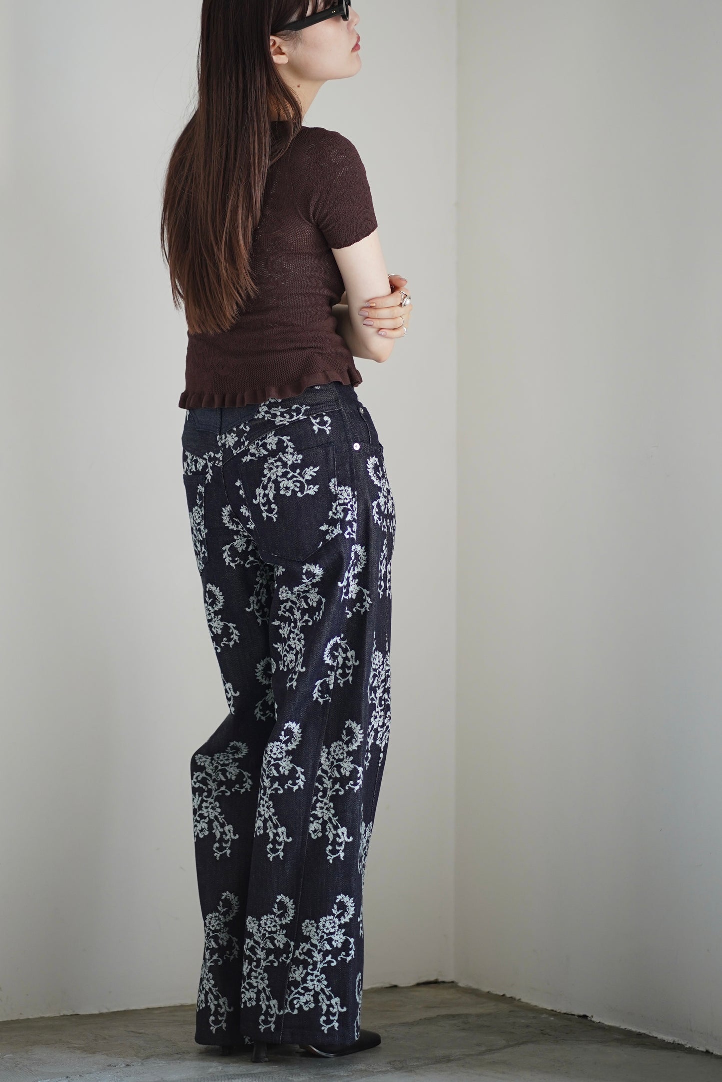 LACE-JACQUARD DENIM STRAIGHT JEANS