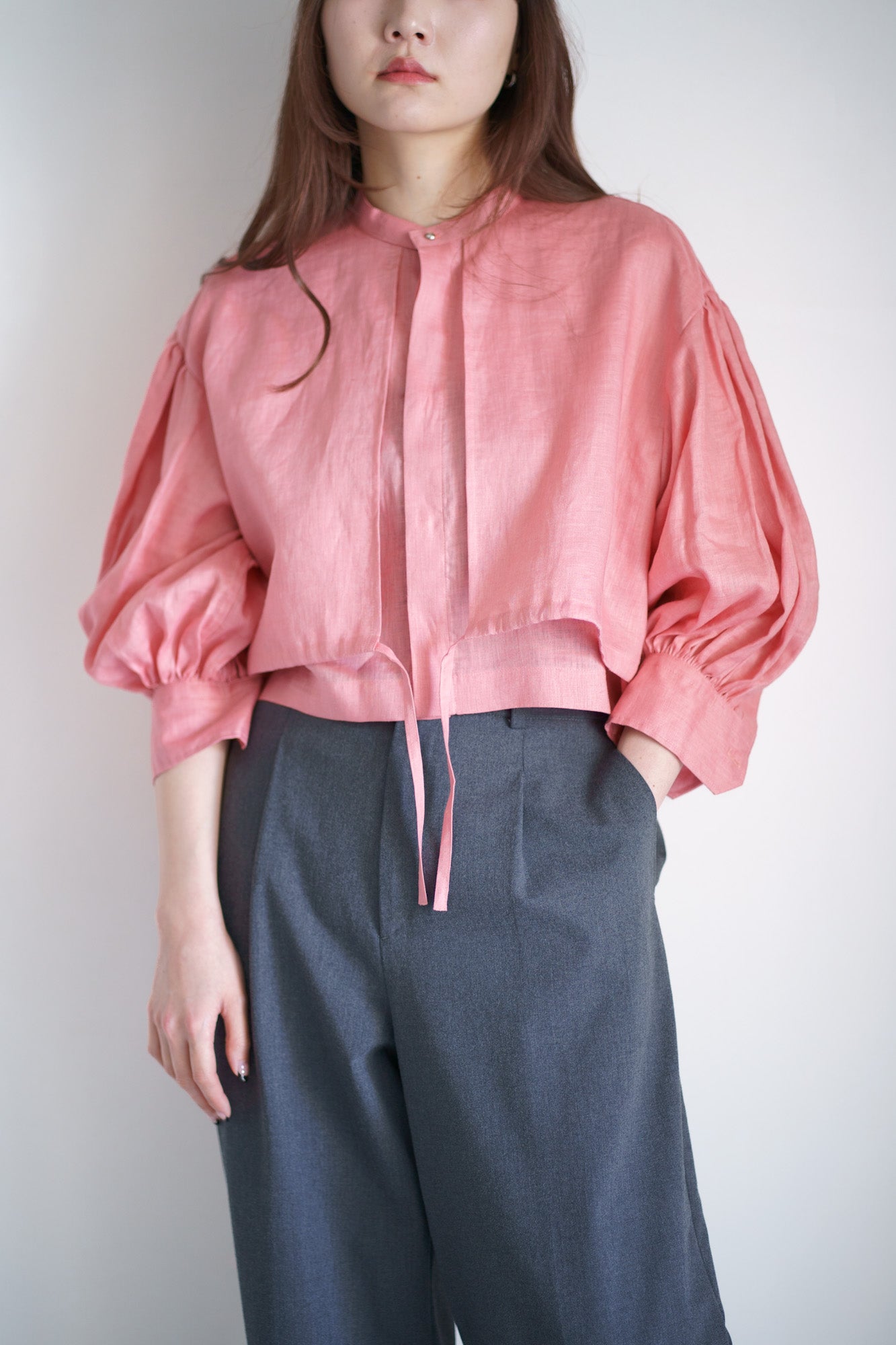LINEN BALLOON SLEEVE BLOUSE