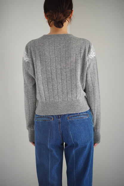 HAIRY LACE PANELED CROPPED PULLOVER