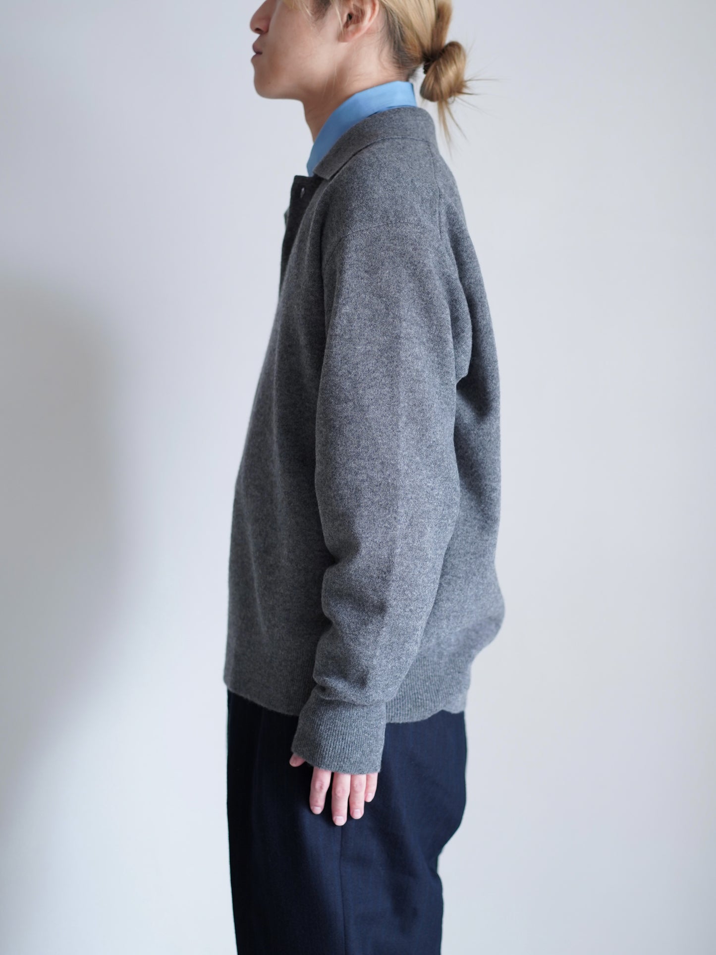 EXTRA FINE WOOL KNIT POLO LS