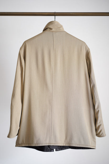 REVERSIBLE WOOL TWISTED TWILL / SHEEP LEATHER HALF COAT