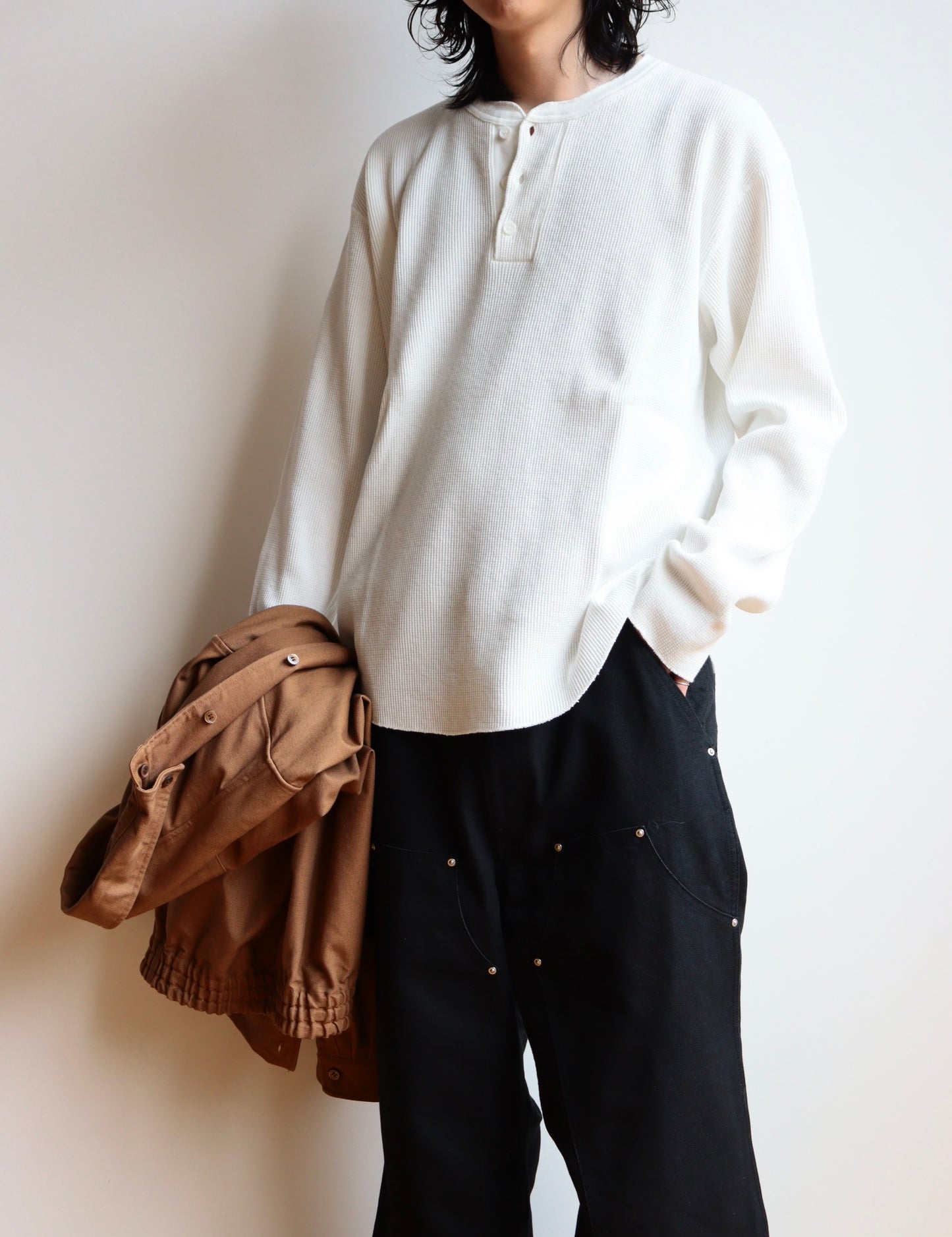 US2536 / LONG SLEEVE HENRY NECK WAFFLE T-SHIRT