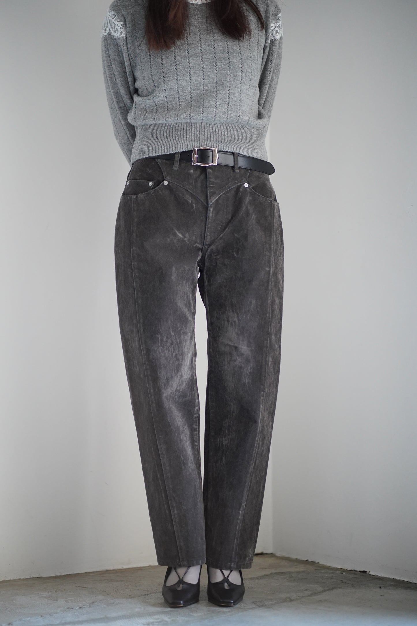 FLOCKED DENIM SLIM JEANS