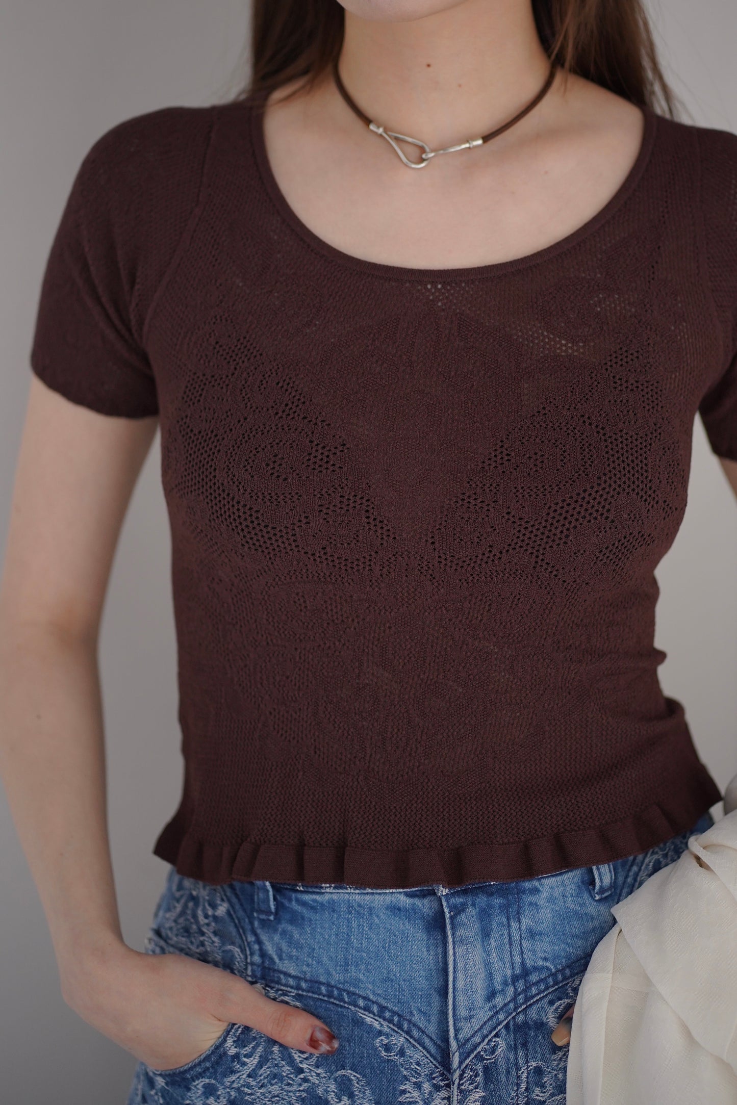 DAMASK LACE SCOOP-NECK TOP
