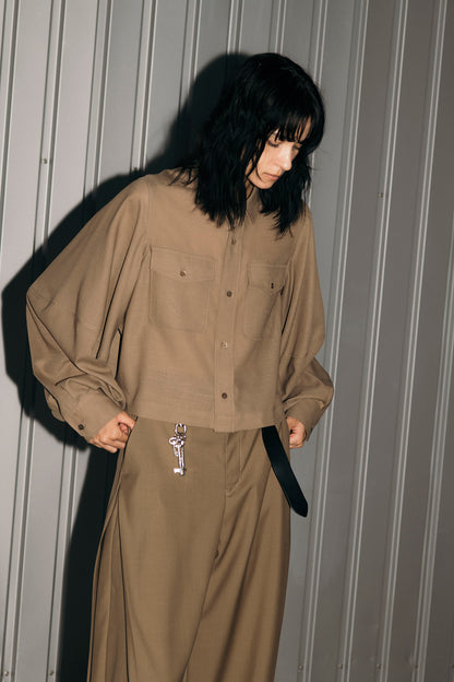 T/W VOILE BALLOON SLEEVE CROPPED SHIRT