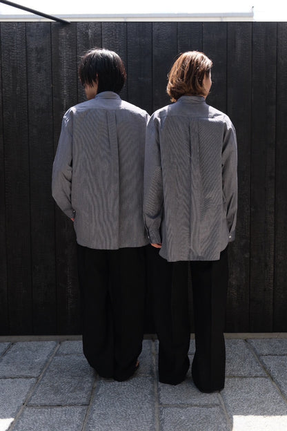 LIGHT SEERSUKER HANDMADE FRINGE MAO COLLAR SHIRT