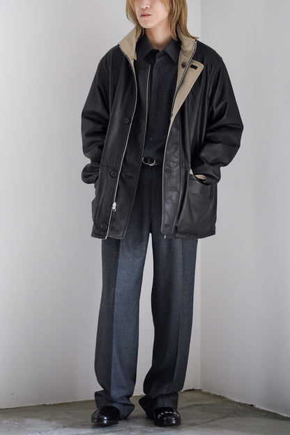REVERSIBLE WOOL TWISTED TWILL / SHEEP LEATHER HALF COAT
